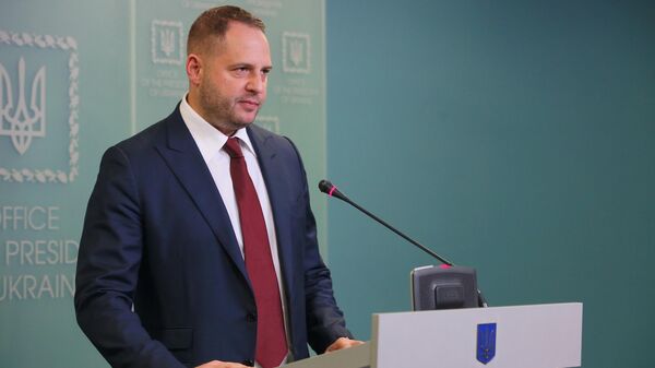 Глава администрации президента Украины Андрей Ермак на брифинге в Киеве Глава администрации президента Украины Андрей Ермак на брифинге в Киеве