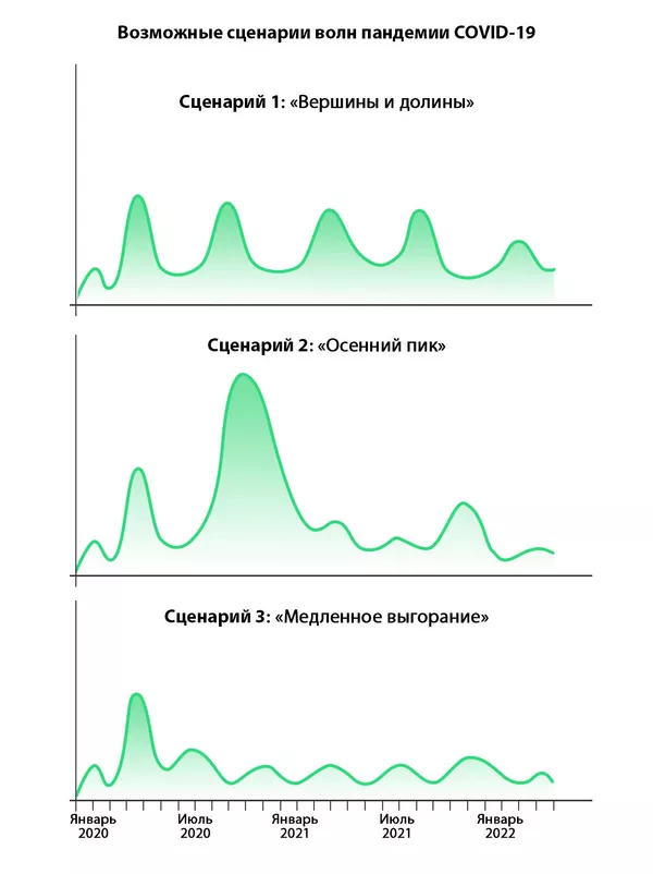 Возможные сценарии волн пандемии COVID-19