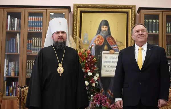 Встреча Госсекретаря США Майка Помпео с главой Православной церкви Украины Епифанием Думенко в Киеве. 31 января 2020 года. Встреча Госсекретаря США Майка Помпео с главой Православной церкви Украины Епифанием Думенко в Киеве. 31 января 2020 года.
