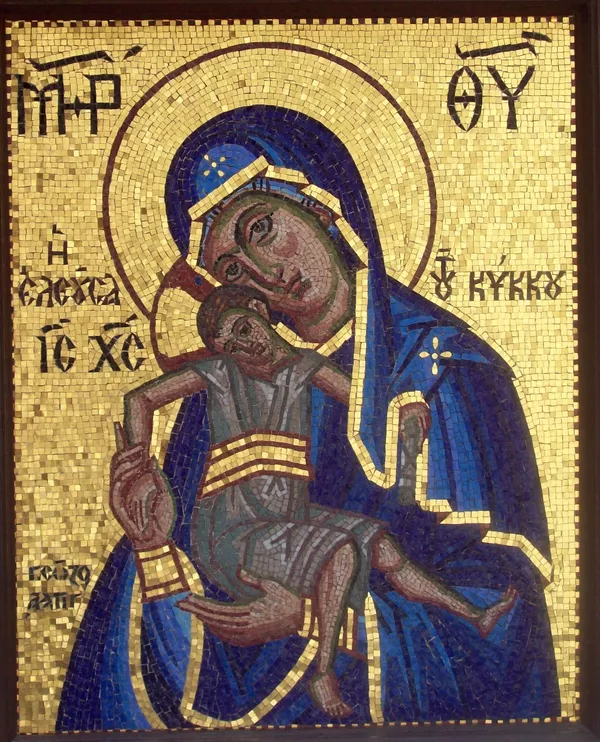 Киккская икона Божьей Матери, роспись мозаикой стен Киккского монастыря