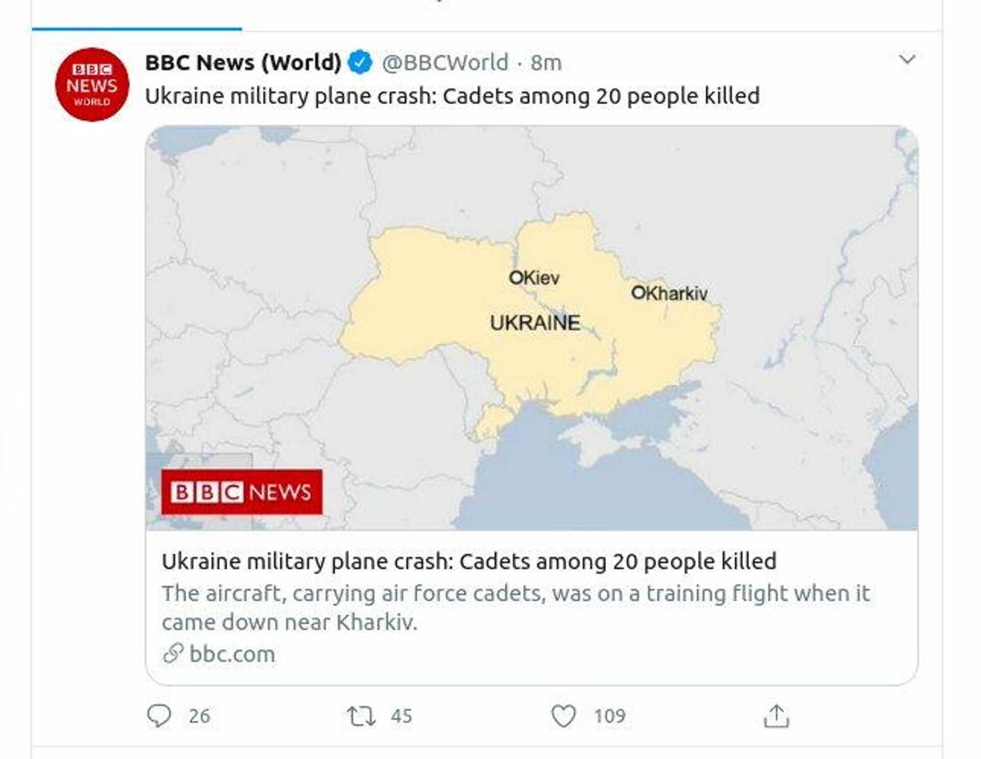 Скриншот твита BBC News (World) - РИА Новости, 1920, 26.09.2020
