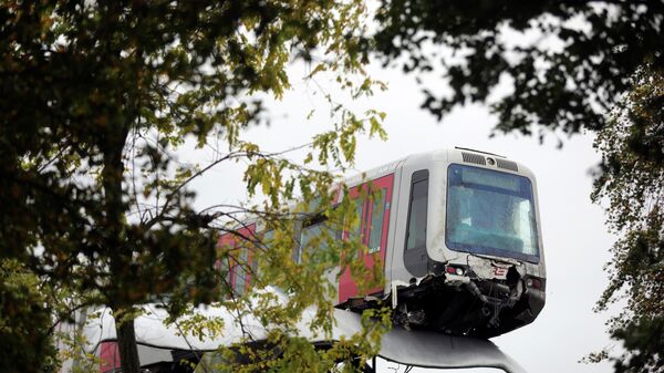 Поезд метро, повисший на скульптуре Хвосты китов в голландском городе Спейкениссе Поезд метро, повисший на скульптуре Хвосты китов в голландском городе Спейкениссе