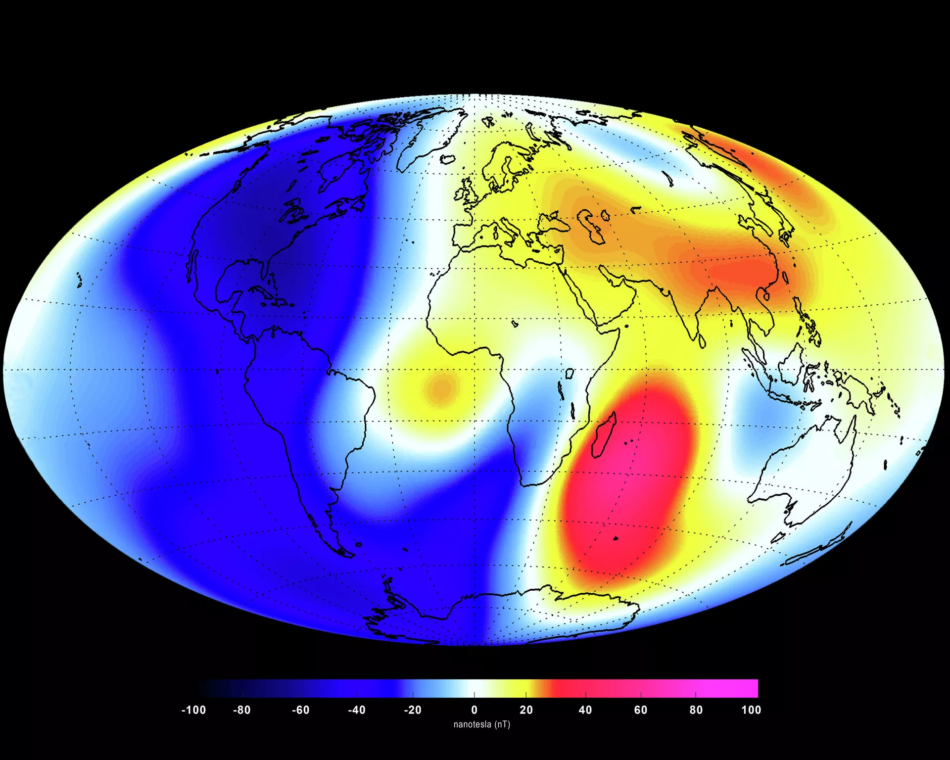 Изменение геомагнитного поля за первое полугодие 2014 года по данным спутниковой группы Swarm (в нанотесла) - РИА Новости, 1920, 23.03.2021