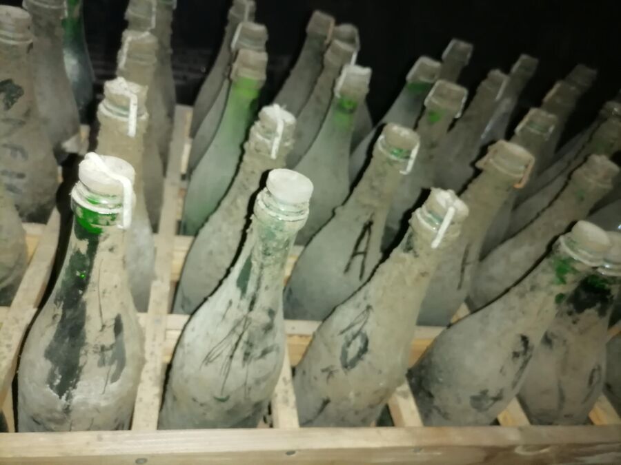 Бутылки шампанского на заводе