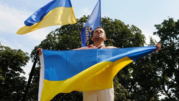 Участник митинга у Верховной Рады Украины. Архивное фото Участник митинга у Верховной Рады Украины. Архивное фото