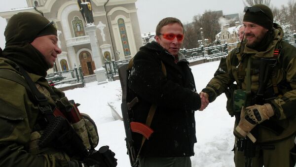 Российский актер Иван Охлобыстин с ополченцами ДНР. Архивное фото Российский актер Иван Охлобыстин с ополченцами ДНР. Архивное фото