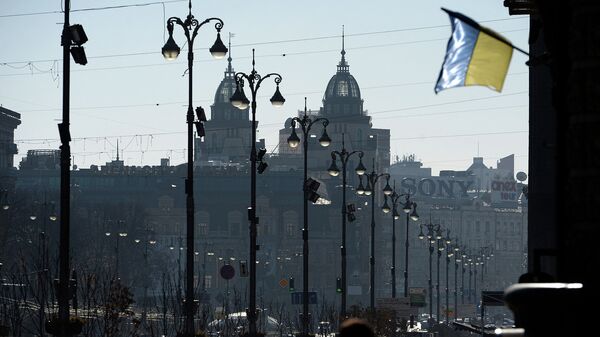 Вид на улицу Крещатик в Киеве, Украина. Архивное фото Вид на улицу Крещатик в Киеве, Украина. Архивное фото