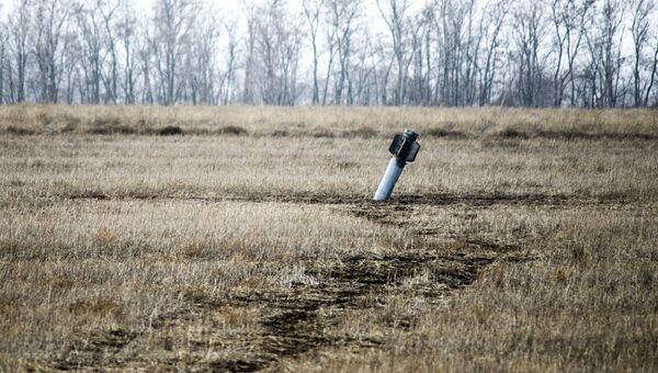 Неразорвавшийся боеприпас в поле в Луганской области. Архивное фото Неразорвавшийся боеприпас в поле в Луганской области. Архивное фото