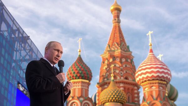 Президент России Владимир Путин выступает на митинге-концерте Мы вместе! Президент России Владимир Путин выступает на митинге-концерте Мы вместе!