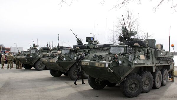 Показательный марш военнослужащих армии США Dragoon Ride в Латвии. Архивное фото Показательный марш военнослужащих армии США Dragoon Ride в Латвии. Архивное фото
