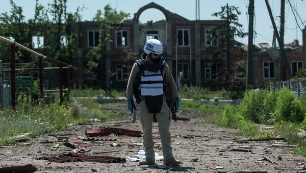 Наблюдатель миссии ОБСЕ под Донецком. Архивное фото Наблюдатель миссии ОБСЕ под Донецком. Архивное фото
