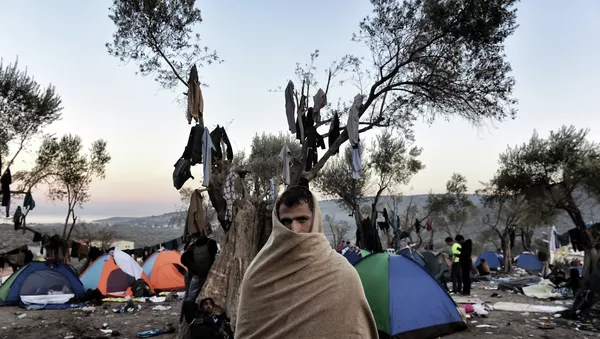 Μεταναστών στο νησί της Λέσβου, Ελλάδα.  Αρχειοθέτηση φωτογραφίας