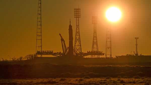 Ракета-носитель Союз-ФГ на стартовой площадке космодрома Байконур. Архивное фото Ракета-носитель Союз-ФГ на стартовой площадке космодрома Байконур. Архивное фото