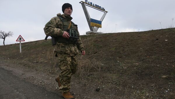Украинский военный патрулирует окрестности села Павлополь в Донецкой области Украинский военный патрулирует окрестности села Павлополь в Донецкой области