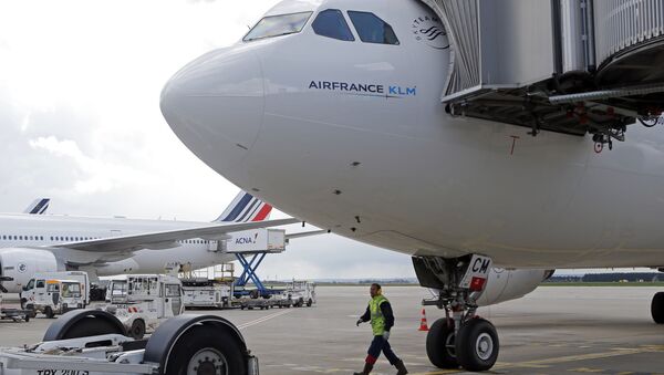 Самолет авиакомпании Air France в аэропорту Руасси Шарль-де-Голль. Архивное фото Самолет авиакомпании Air France в аэропорту Руасси Шарль-де-Голль. Архивное фото