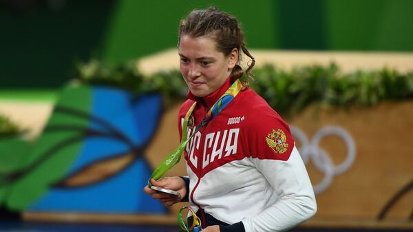 Валерия Коблова, завоевавшая серебряную медаль на соревнованиях по вольной борьбе на XXXI летних Олимпийских играх Валерия Коблова, завоевавшая серебряную медаль на соревнованиях по вольной борьбе на XXXI летних Олимпийских играх