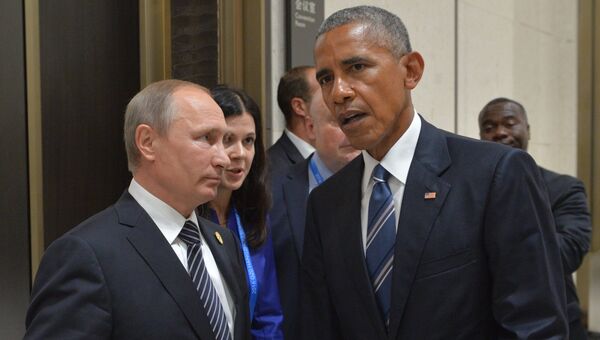 Президент РФ Владимир Путин и президент США Барак Обама во время встречи в Ханчжоу. 5 сентября 2016 Президент РФ Владимир Путин и президент США Барак Обама во время встречи в Ханчжоу. 5 сентября 2016