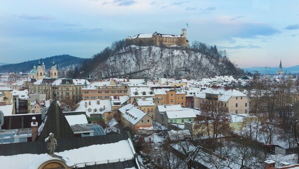 Панорама Любляны, Словения. Архивное фото Панорама Любляны, Словения. Архивное фото