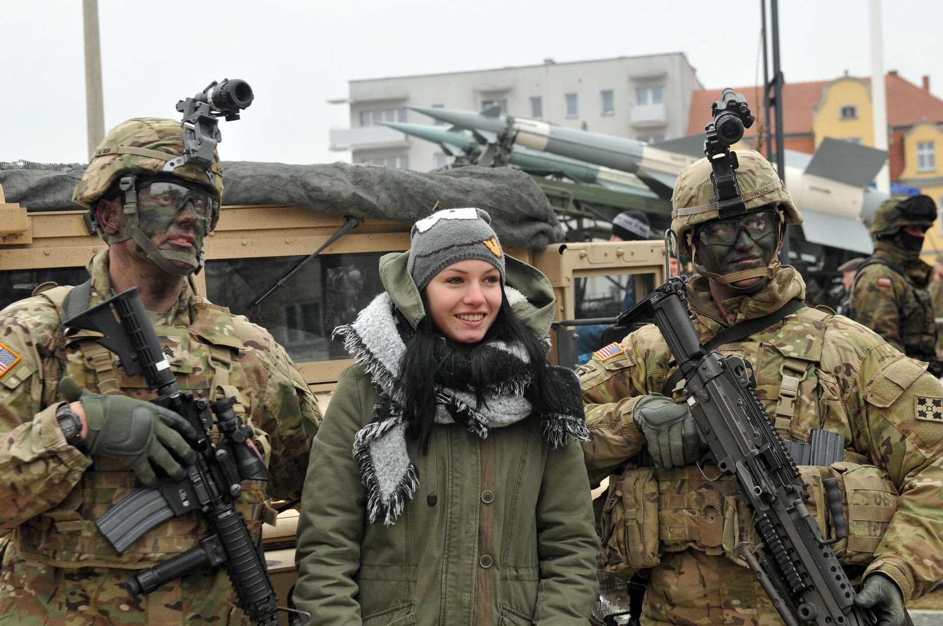 Церемония встречи американских военных в городе Сквежина, Польша Церемония встречи американских военных в городе Сквежина, Польша - РИА Новости, 1920, 05.02.2021