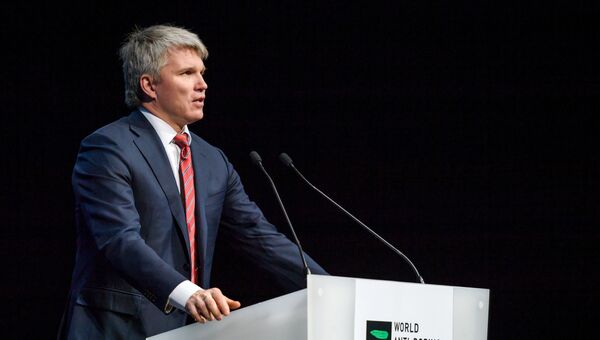 Министр спорта РФ Павел Колобков выступает на симпозиуме Всемирного антидопингового агентства (WADA) в Швейцарии. 13 марта 2017 Министр спорта РФ Павел Колобков выступает на симпозиуме Всемирного антидопингового агентства (WADA) в Швейцарии. 13 марта 2017