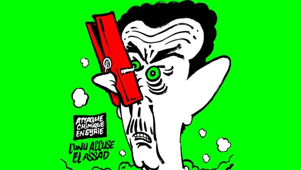 Карикатура Charlie Hebdo на Башара Асада с прищепкой на носу Карикатура Charlie Hebdo на Башара Асада с прищепкой на носу
