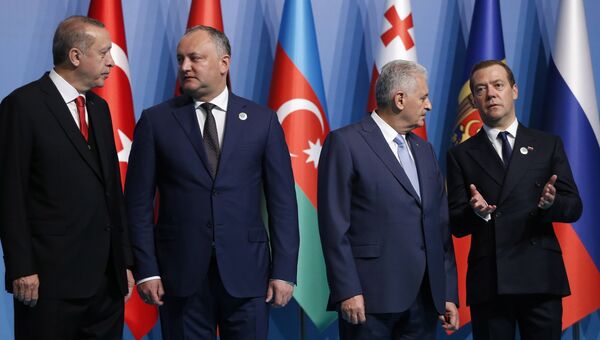 Председатель правительства РФ Дмитрий Медведев принимает участие в совместном фотографировании глав делегаций стран-участниц ОЧЭС в Стамбуле. 22 мая 2017 Председатель правительства РФ Дмитрий Медведев принимает участие в совместном фотографировании глав делегаций стран-участниц ОЧЭС в Стамбуле. 22 мая 2017