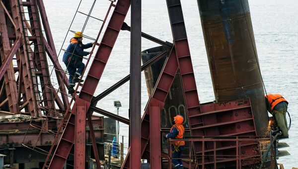 Строительство транспортного перехода через Керченский пролив в Азовском море. 13 марта 2017 Строительство транспортного перехода через Керченский пролив в Азовском море. 13 марта 2017