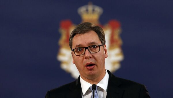 Президент Сербии Александр Вучич во время пресс-конференции после смерти косовского сербского политика Оливера Ивановича. 16 января 2018 Президент Сербии Александр Вучич во время пресс-конференции после смерти косовского сербского политика Оливера Ивановича. 16 января 2018