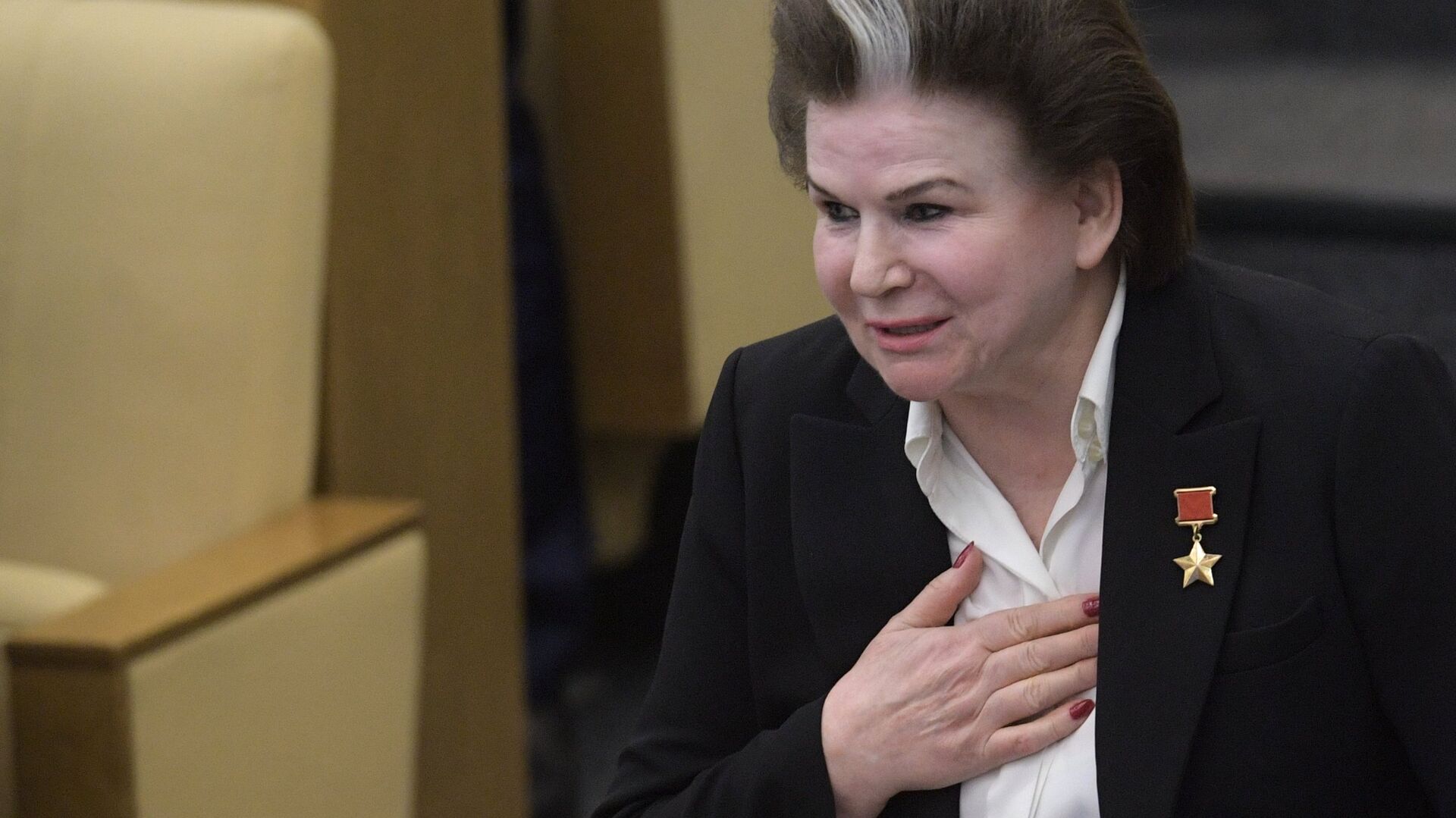 Валентина Терешкова на пленарном заседании Государственной Думы РФ. 12 апреля 2018 Валентина Терешкова на пленарном заседании Государственной Думы РФ. 12 апреля 2018 - РИА Новости, 1920, 06.03.2021