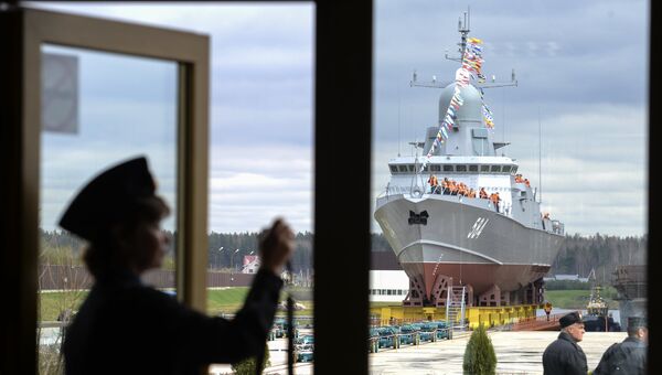 Малый ракетный корабль Шквал проекта 22800 перед началом спуска на воду на Ленинградском судостроительном заводе Пелла. 5 мая 2018 Малый ракетный корабль Шквал проекта 22800 перед началом спуска на воду на Ленинградском судостроительном заводе Пелла. 5 мая 2018