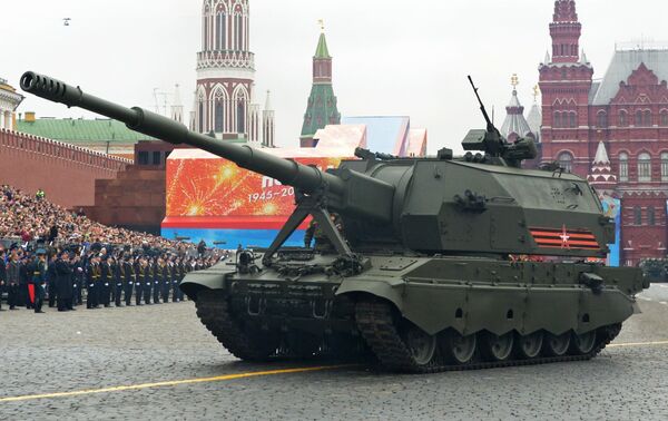 Самоходная артиллерийская установка Коалиция-СВ на генеральной репетиции военного парада на Красной площади Самоходная артиллерийская установка Коалиция-СВ на генеральной репетиции военного парада на Красной площади