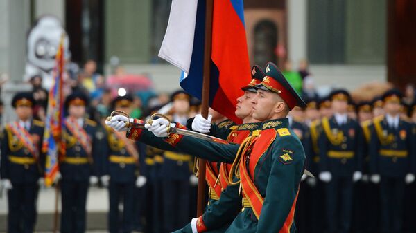 Знаменная группа на военном параде в Екатеринбурге, посвященном 73-й годовщине Победы в Великой Отечественной войн Дня Победы. 9 мая 2018 Знаменная группа на военном параде в Екатеринбурге, посвященном 73-й годовщине Победы в Великой Отечественной войн Дня Победы. 9 мая 2018
