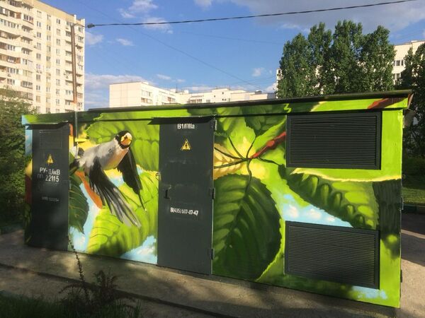 Граффити на подстанции Новомарьинской улицы, 28а Граффити на подстанции Новомарьинской улицы, 28а