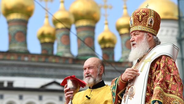 Патриарх Московский и всея Руси Кирилл во время празднования 1030-летия Крещения Руси. 28 июля 2018 Патриарх Московский и всея Руси Кирилл во время празднования 1030-летия Крещения Руси. 28 июля 2018