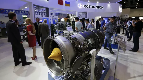 Двигатель, разработанный украинским промышленным предприятием Мотор Сич на выставке Aviation Expo China в Пекине 