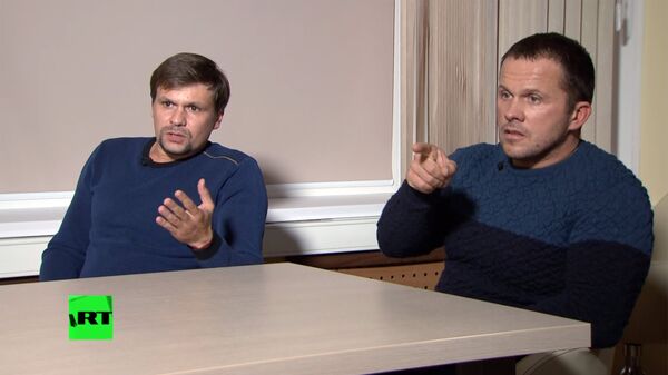 Россияне Руслан Боширов и Александр Петров во время интервью главному редактору телеканала RT и МИА Россия сегодня Маргарите Симоньян. 13 сентября 2018 Россияне Руслан Боширов и Александр Петров во время интервью главному редактору телеканала RT и МИА Россия сегодня Маргарите Симоньян. 13 сентября 2018