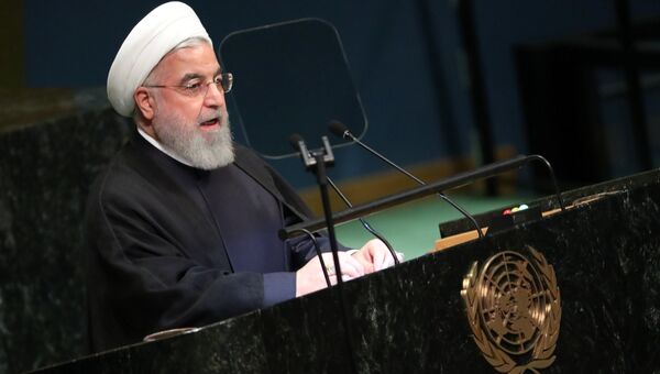 Президент Ирана Хасан Роухани выступает во время 73-ей сессии Генассамблеи ООН в Нью-Йорке Президент Ирана Хасан Роухани выступает во время 73-ей сессии Генассамблеи ООН в Нью-Йорке