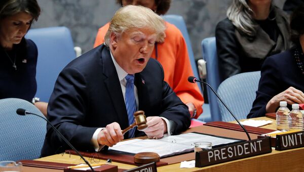 Президент США Дональд Трамп во время заседания Генассамблеи ООН в Нью-Йорке Президент США Дональд Трамп во время заседания Генассамблеи ООН в Нью-Йорке