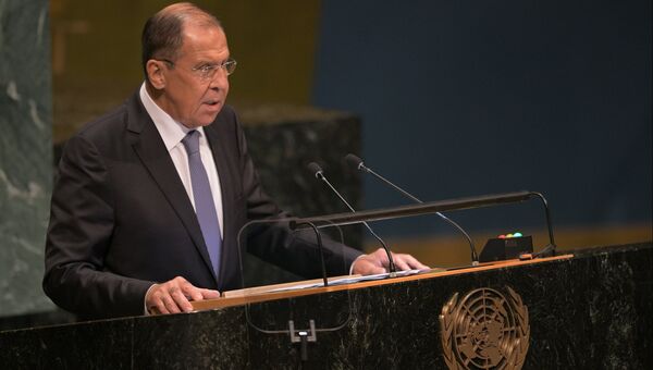 Министр иностранных дел России Сергей Лавров выступает на Генеральной Ассамблее Организации объединенных наций (ООН) в Нью-Йорке. 28.08.2018 Министр иностранных дел России Сергей Лавров выступает на Генеральной Ассамблее Организации объединенных наций (ООН) в Нью-Йорке. 28.08.2018