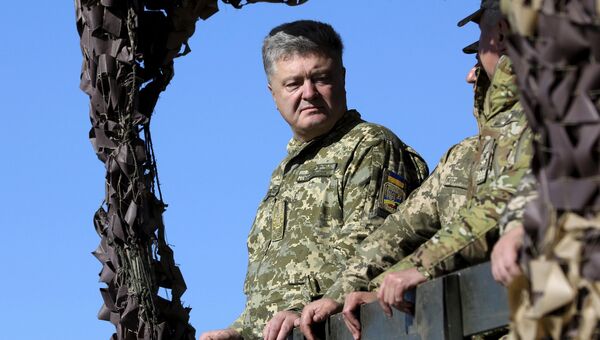 Президент Украины Петр Порошенко во время учений Вооруженных сил Украины. Архивное фото Президент Украины Петр Порошенко во время учений Вооруженных сил Украины. Архивное фото