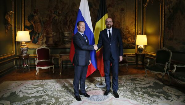 Председатель правительства РФ Дмитрий Медведев и премьер-министр Бельгии Шарль Мишель во время встречи в Брюсселе. 19 октября 2018 Председатель правительства РФ Дмитрий Медведев и премьер-министр Бельгии Шарль Мишель во время встречи в Брюсселе. 19 октября 2018