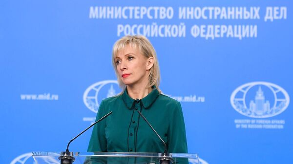 Официальный представитель министерства иностранных дел России Мария Захарова во время брифинга 