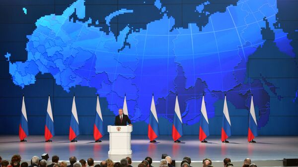 Президент РФ Владимир Путин выступает с ежегодным посланием Федеральному Собранию. 20 февраля 2019 Президент РФ Владимир Путин выступает с ежегодным посланием Федеральному Собранию. 20 февраля 2019