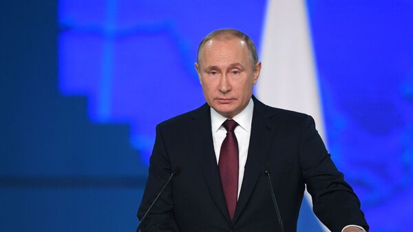 Президент РФ Владимир Путин выступает с ежегодным посланием Федеральному Собранию. 20 февраля 2019 Президент РФ Владимир Путин выступает с ежегодным посланием Федеральному Собранию. 20 февраля 2019