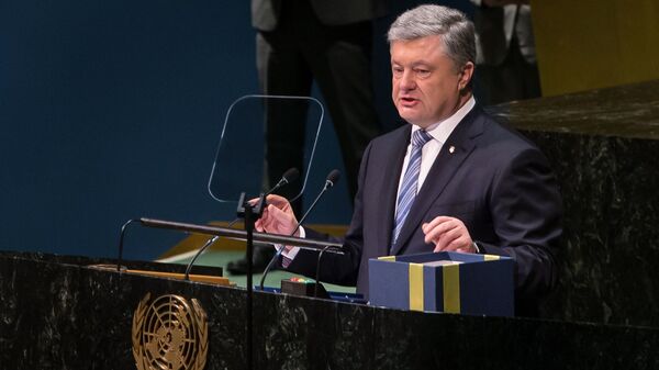 Президент Украины Петр Порошенко выступает на Генеральной ассамблее ООН в Нью-Йорке. 19 февраля 2019 Президент Украины Петр Порошенко выступает на Генеральной ассамблее ООН в Нью-Йорке. 19 февраля 2019