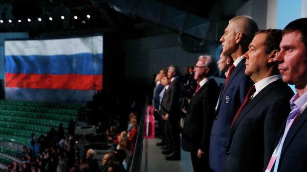 Председатель правительства РФ Дмитрий Медведев на церемонии закрытия XXIX Всемирной зимней универсиады 2019 года Красноярске Председатель правительства РФ Дмитрий Медведев на церемонии закрытия XXIX Всемирной зимней универсиады 2019 года Красноярске