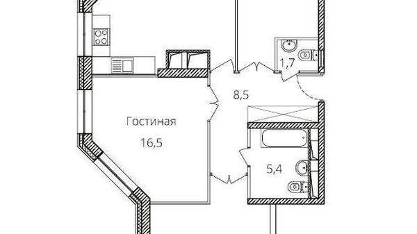Квартира с гостиной и кухней эркерного типа Квартира с гостиной и кухней эркерного типа