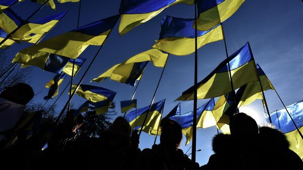 Люди с флагами Украины в Киеве Люди с флагами Украины в Киеве
