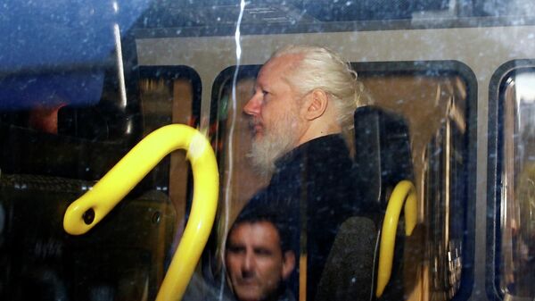 Основатель WikiLeaks Джулиан Ассанж в полицейском фургоне после задержания в Лондоне. 11 апреля 2019 Основатель WikiLeaks Джулиан Ассанж в полицейском фургоне после задержания в Лондоне. 11 апреля 2019