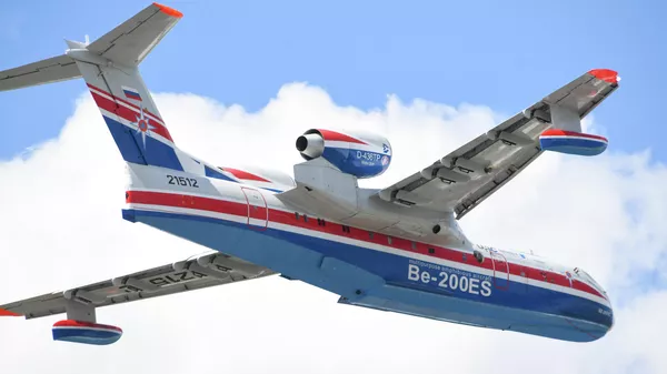 Российский самолёт-амфибия Бе-200ЧС на международном аэрокосмическом салоне Paris Air Show 2019 во Франции